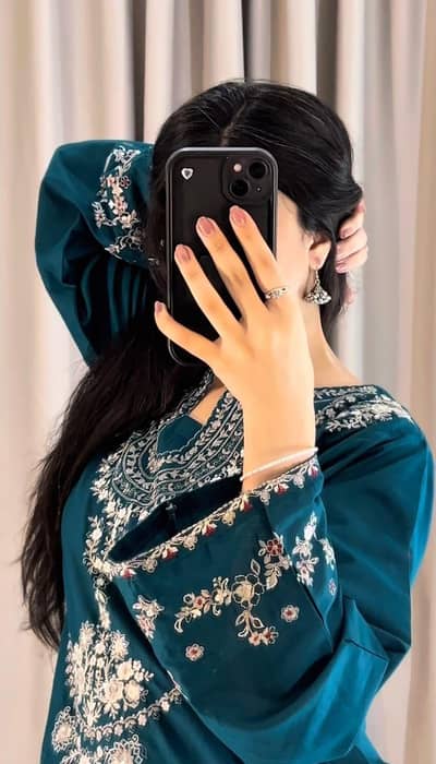 Luxury Embroidered Pure Shamoze Silk 2-piece Unstitched Suit