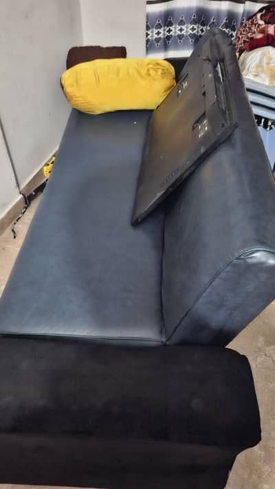 sofa plus bed dark gray blue leather desingn in good condition