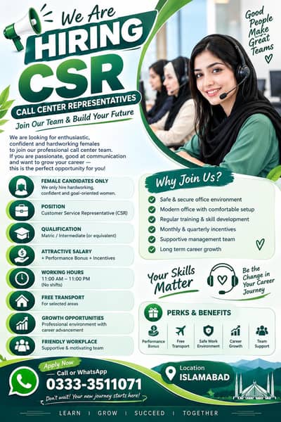 Hiring Female staff Professional National call Center