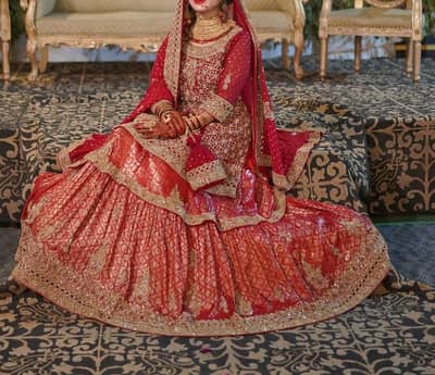 Used Bridal Lehenga Choli Red Heavy Embroidered - Only 1 Time Worn