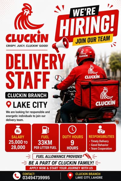 Delivery Rider Required  Cluckin Restaurant Lake City