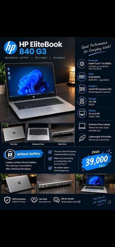 HP Elitebook 840 g3/ Core i5 Gen 6th/ 8GB
