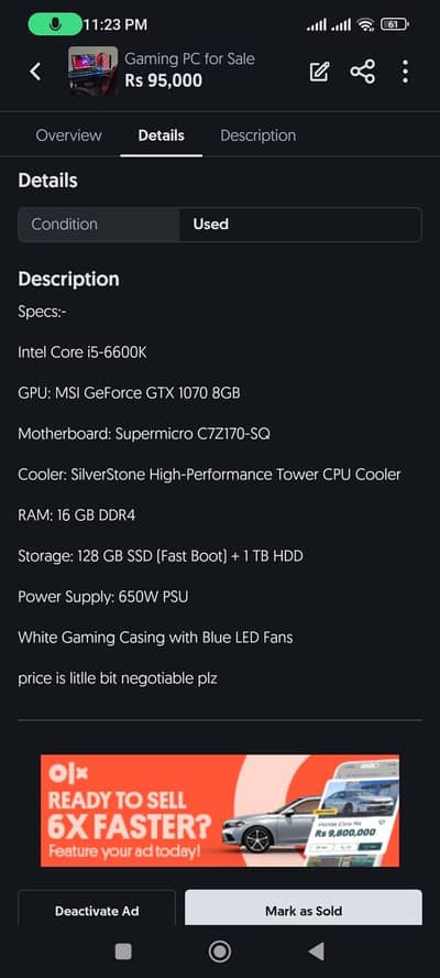 Gaming pc msi gaming 1070
