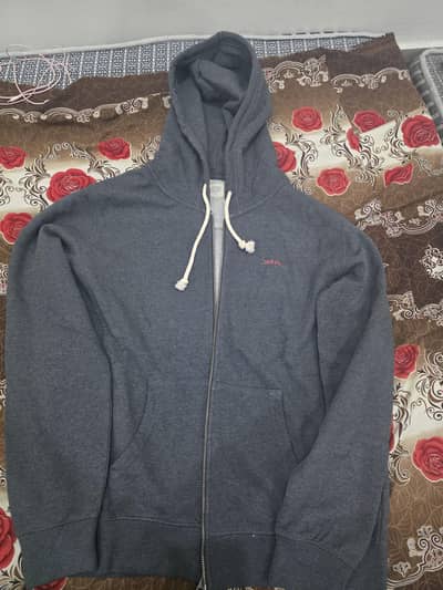 Charcoal gray zip-up hood