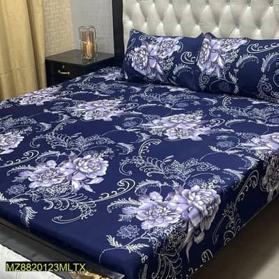 crystal cotton printed double bedhseet navy blue lavender floral 3 pcs