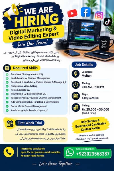 Digital Marketing & Video Editing Expert Required