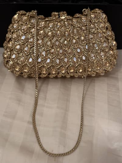 Stylish Gold Women’s Fancy BRIDAL Clutch with Chain