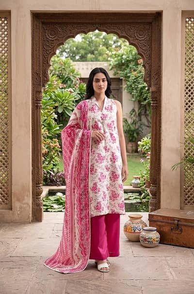 Stylish design 3 piece unstitched lawn suit by saya collection