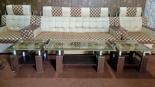 5 seater Sofa With 3 Glass Top Center Table Set