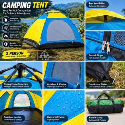 Brand New 2-Person Camping Tent – Waterproof Outdoor Tent