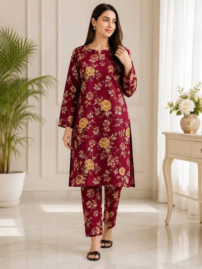 Imported Soft Linen Premium Printed 2 Pcs Suit For Women