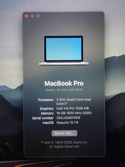 Macbook Pro 2013/14 Sequoia 15.7. 9