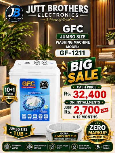 GFC GF-1211 Jumbo Washing Machine | Rs. 32,400 | Installment Packa