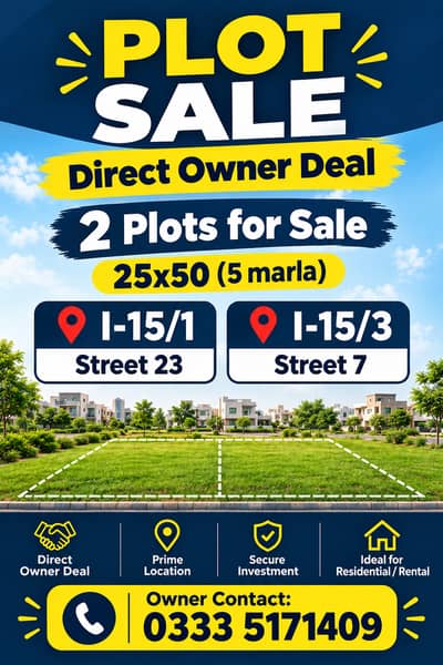 2 Plots 5 marla for Sale in I-15/1 &I/15-3