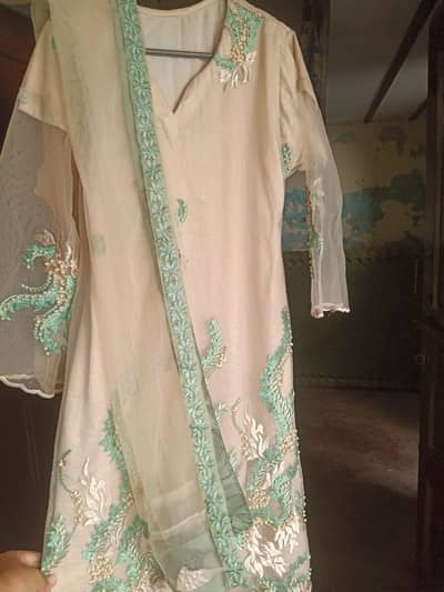Fancy Embroidered Net Frock Suit – Stitched