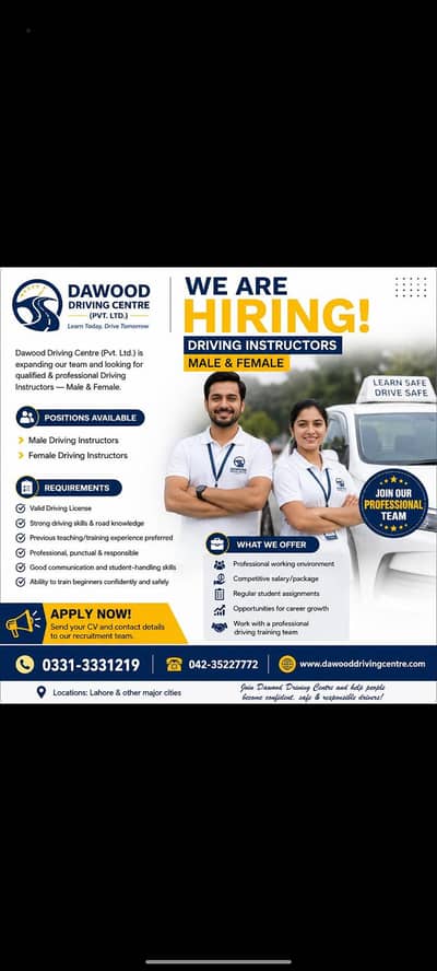 Hiring Female Trainer expert for Driving school