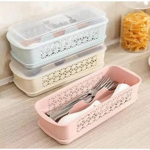 Double Layer Storage Box for Spoon, Fork, and Chopsticks with Drainer and Lid