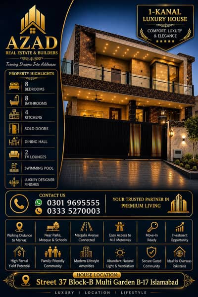 1 Kanal Luxury Designer House For Sale B Block Multi Garden B 17 Islamabad