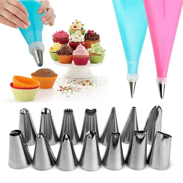 Cakeware 15-Piece Cake Decorating Set with Frosting Icing Piping Bags and Steel Nozzles