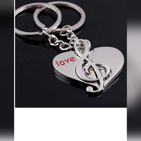 Couple Keychain Set with Heart and Music Note Design