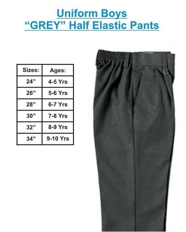 Grey Half Elastic Pants for Boys, Size 32 Inch, Ages 8-9