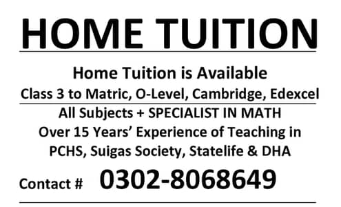 Home Tuition is Available