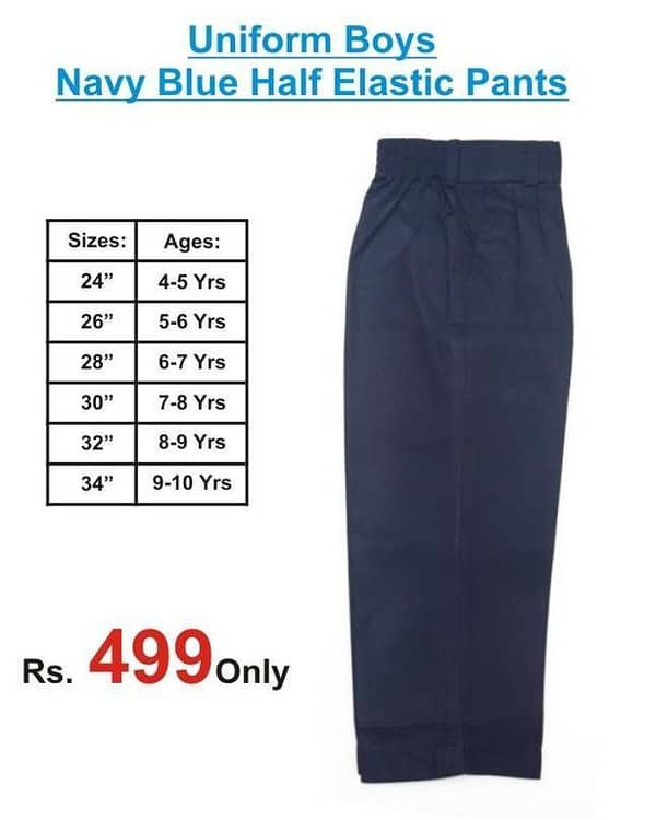 Navy Blue Half Elastic School Pants for Boys, 24 Inch, Ages 4-5