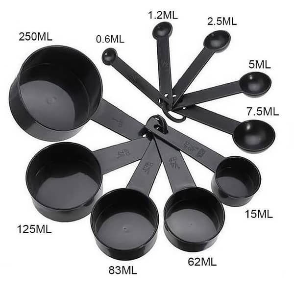 Set of 10 Measuring Cups and Spoons in Black