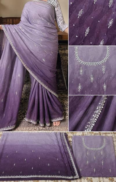 beautiful Lavender purple saree with silver stones work party wear