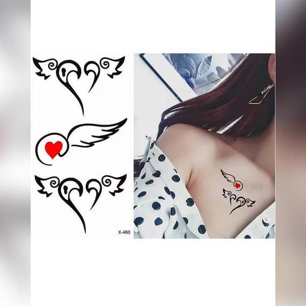 Temporary Body Tattoo - Love Heart Shape with Wings Design