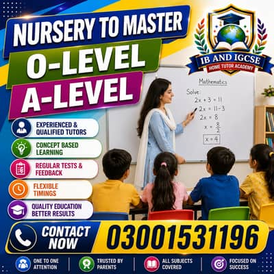Home Tutor provider in Lahore For Nursery to Master O-level and A-Lev