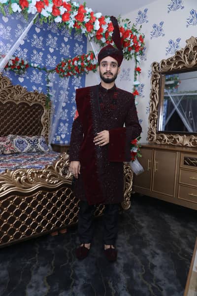Sherwani red With black cut dana