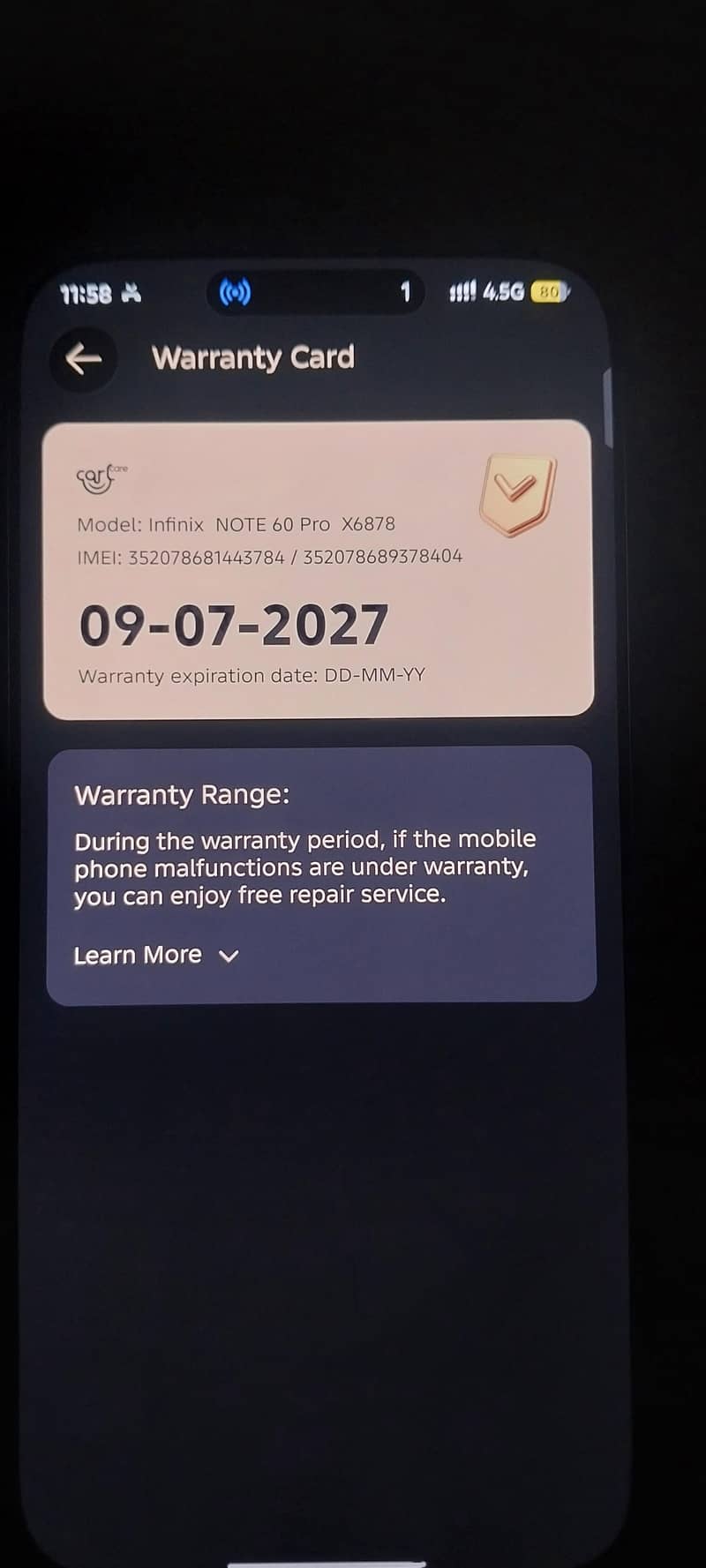 Infinix Note 60 Pro available in 10/10 condition , used for only 2 mon 6