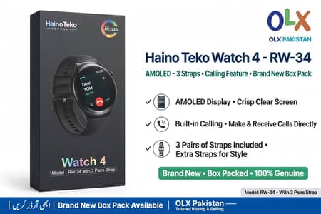 Haino Teko Germany Watch 4 RW-34 AMOLED 3 Straps - Brand New Box Pack