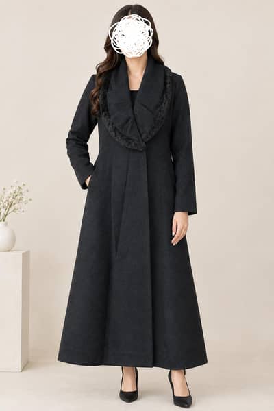 Long black Winter Coat with Fur collar- Elegant Maxi coat