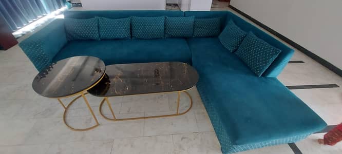 6 seater L shaped sofa with center tables
