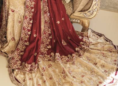 Maroon & Gold Bridal Lehenga | Fishtail Choli | S-M