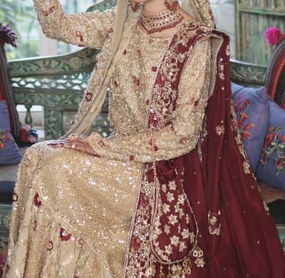 Maroon & Gold Bridal Lehenga | Fishtail Choli | S-M