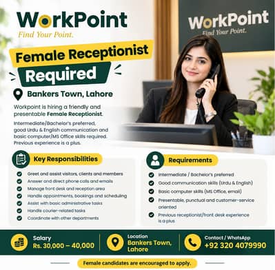 Female Receptionist Needed – Workpoint