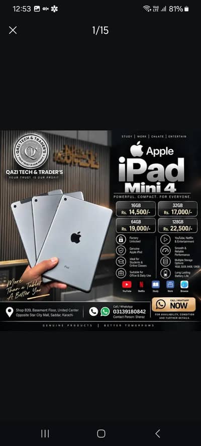 Apple iPad Mini 4 | 16GB 32GB 64GB 128GB | Factory Unlocked