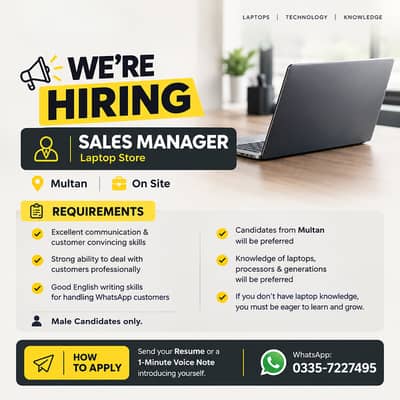Experienced Sales Manager Required for a tech Store in Multan