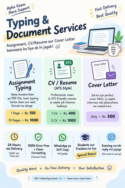 Assignment Typing and writing | CV/Resume Writing | Cover Letter