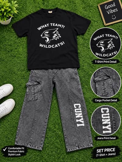 Stylish T-Shirt + Cargo Jeans Set | Trendy Casual Wear | Rs. 2500