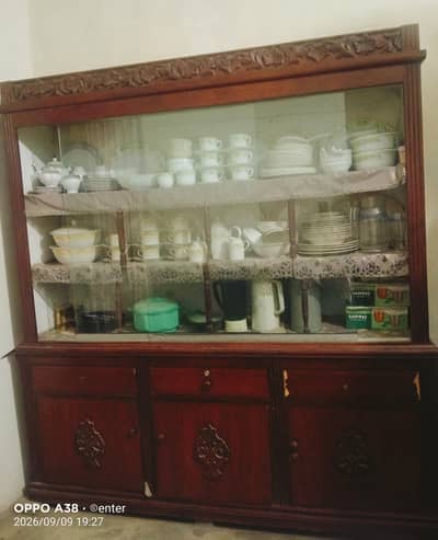 Beautiful, pure Wooden Crockery Showcase with Glass