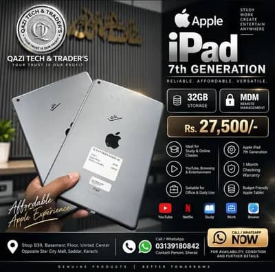 Apple iPad 7th Generation 32GB MDM Remote Management 1 Month Warranty