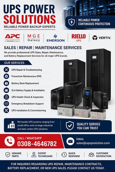 Professional UPS Sales & Repair Services for APC, Emerson, Vertiv & R