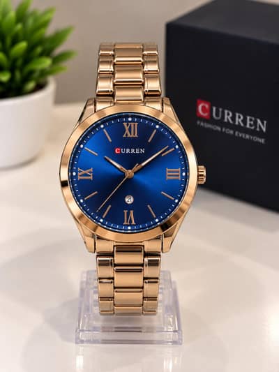 Curren Rose Gold Men'sWatch With Blue Dial
