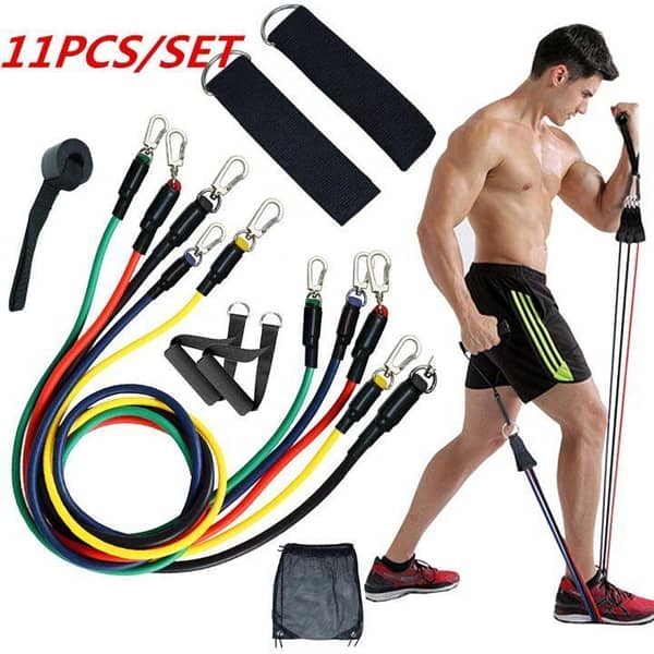 11 Pcs Latex Resistance Bands Set with Handles, Ankle Straps & Door Anchor| Stackable Elastic Fitness Door Anchor Bands with Carry Bag| Latex Tube Exercise Bands for Full Body Workout, Strength Training, Yoga, Pilates, Home Gym & Physical Therapy