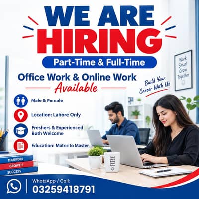 Office work and online work for males and females