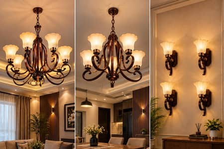 2 chandelier 4 wall lamp condition new urgent sale